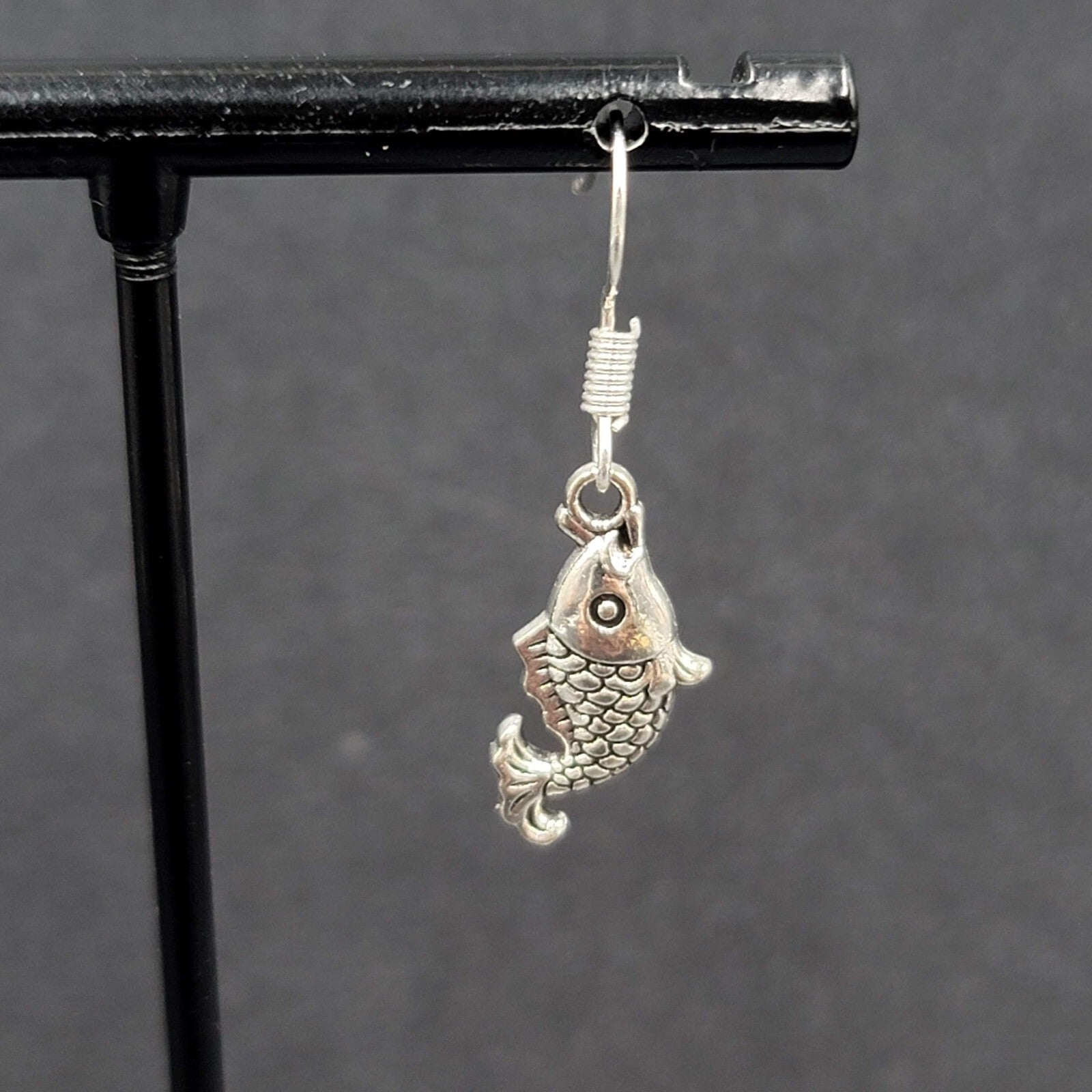 Pierced Earrings Small Detailed Embossed Dangle Fish 3/4"