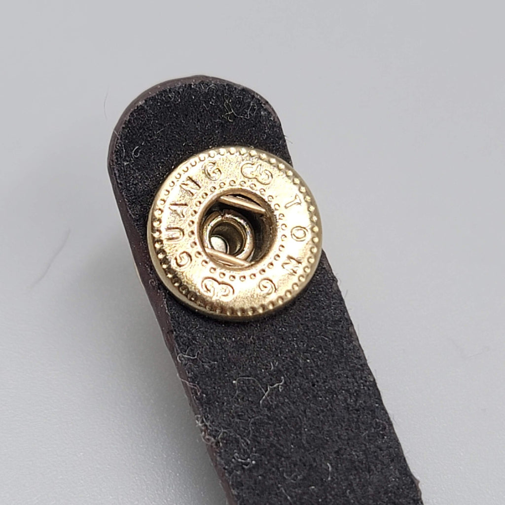 Guang Tong Brown Leather Bracelet Snaps Rhinestones Bronze tone