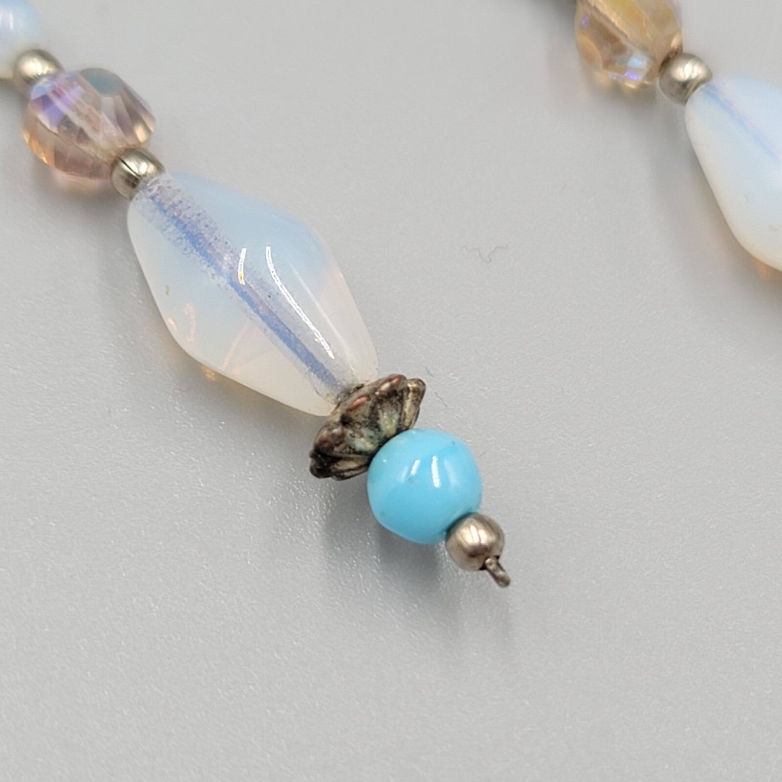 Sterling Silver Pierced Earrings Blue Iridescent Bead Dangle 1.75"