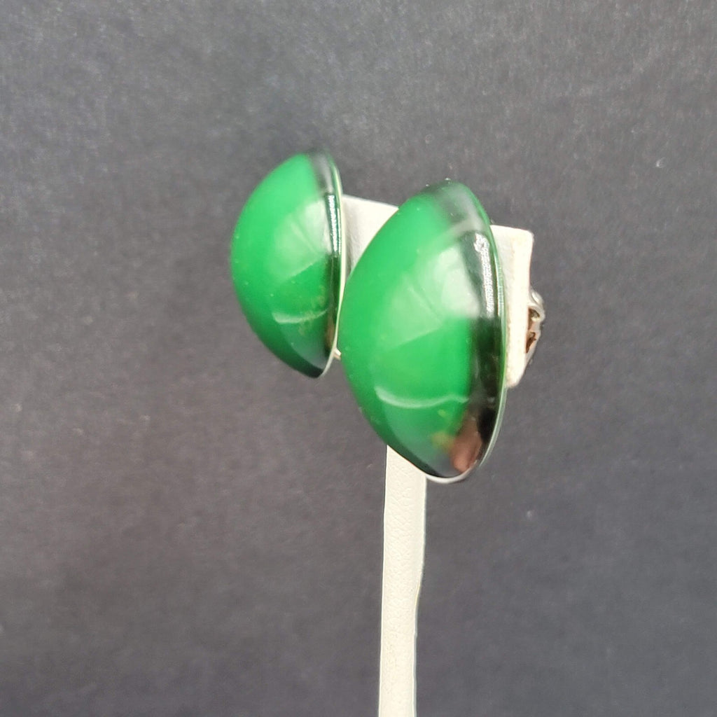 Vintage Clip on Earrings Large Round Dome Green Pin Up  1 1/8"