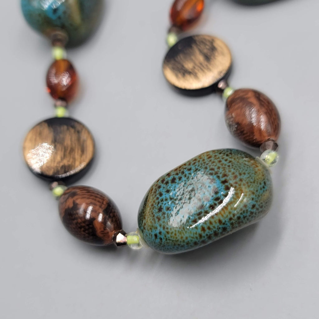 Statement Pottery Bead Necklace Eclectic Multicolor 24"