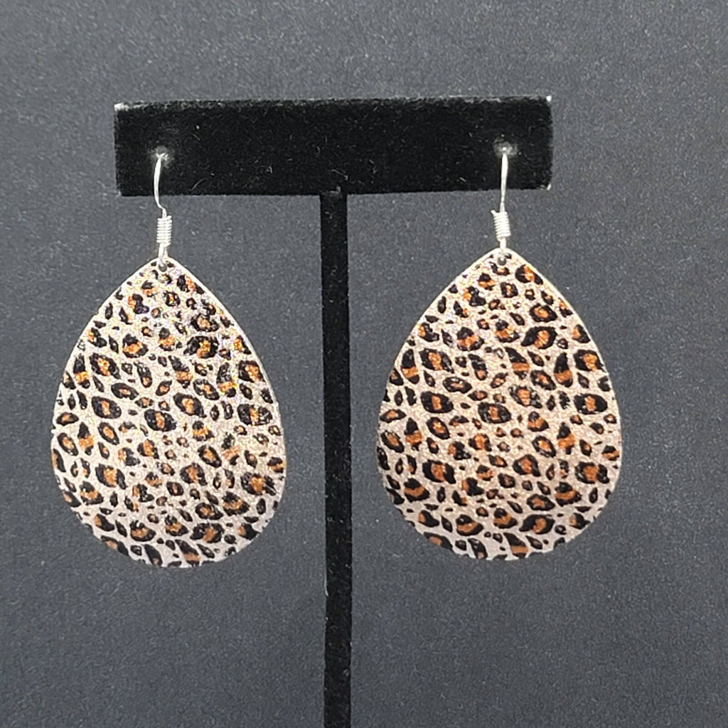 Pierced Earrings Leopard Print Metal Teardrop Dangle 2"