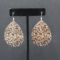 Pierced Earrings Leopard Print Metal Teardrop Dangle 2"