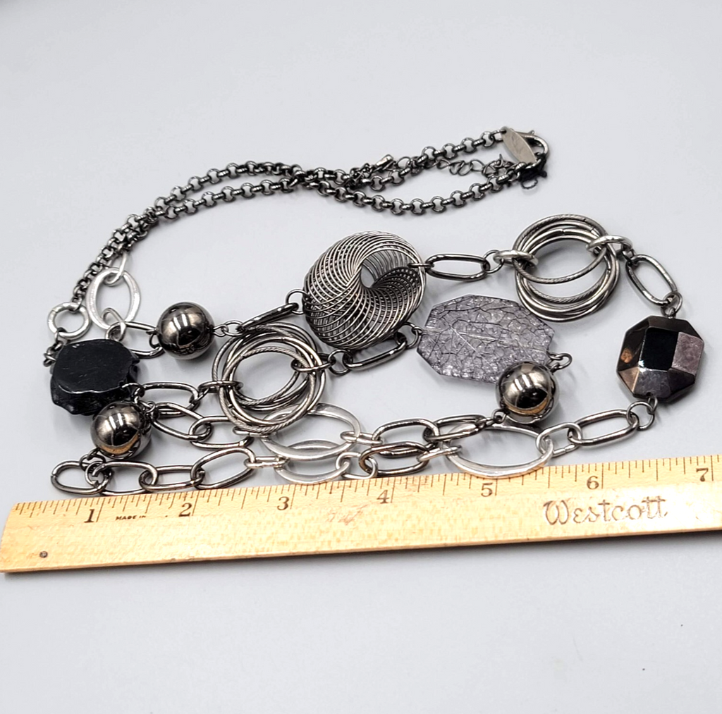 Long NY Black and Gray Necklace Eclectic Bead 42"+