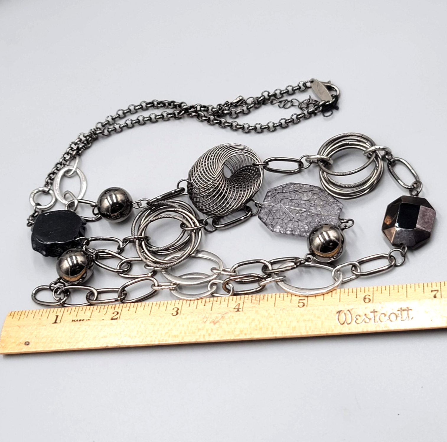 Long NY Black and Gray Necklace Eclectic Bead 42"+