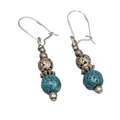 Vintage Blue Bead Pierced Earrings Silver tone Dangle 7/8"