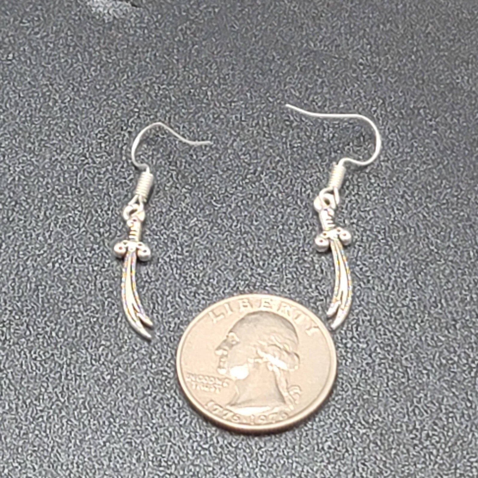 Pierced Earrings Scimitar Sword Silver tone Dangle 1"