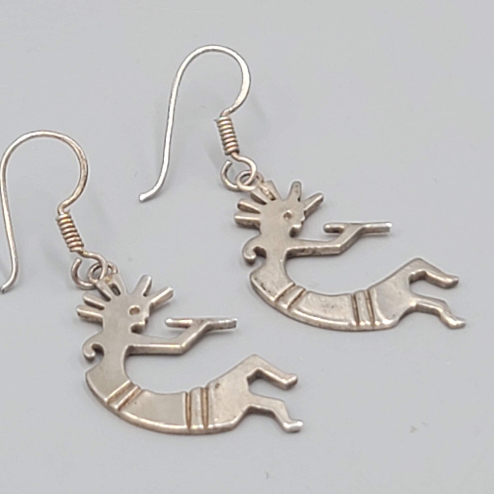Kokopelli Sterling Silver Pierced Earrings 925 Dangle 1 3/8"