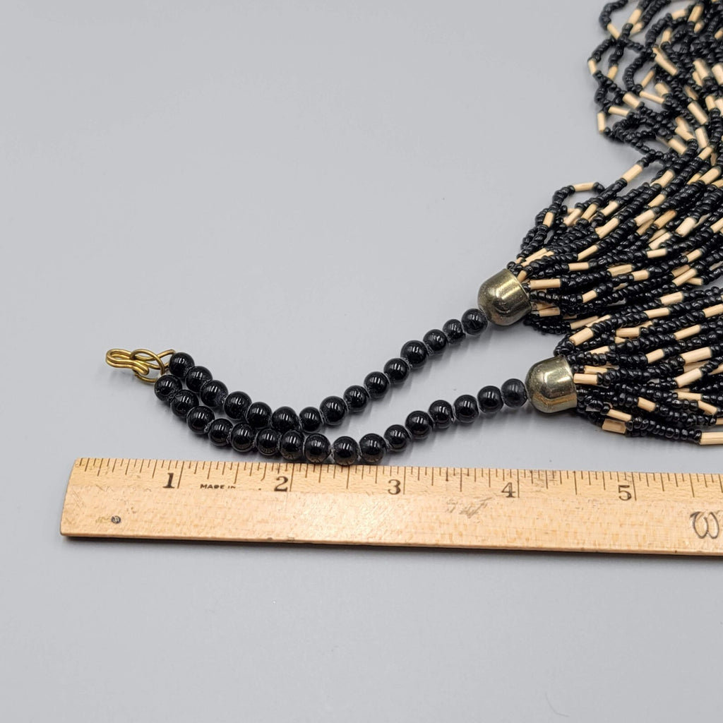 Large Statement Elephant Necklace Black Seed Bead Multi Strand 42"