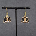 Fashion Sweater Pierced Earrings Gold tone Black Enamel Dangle 5/8"