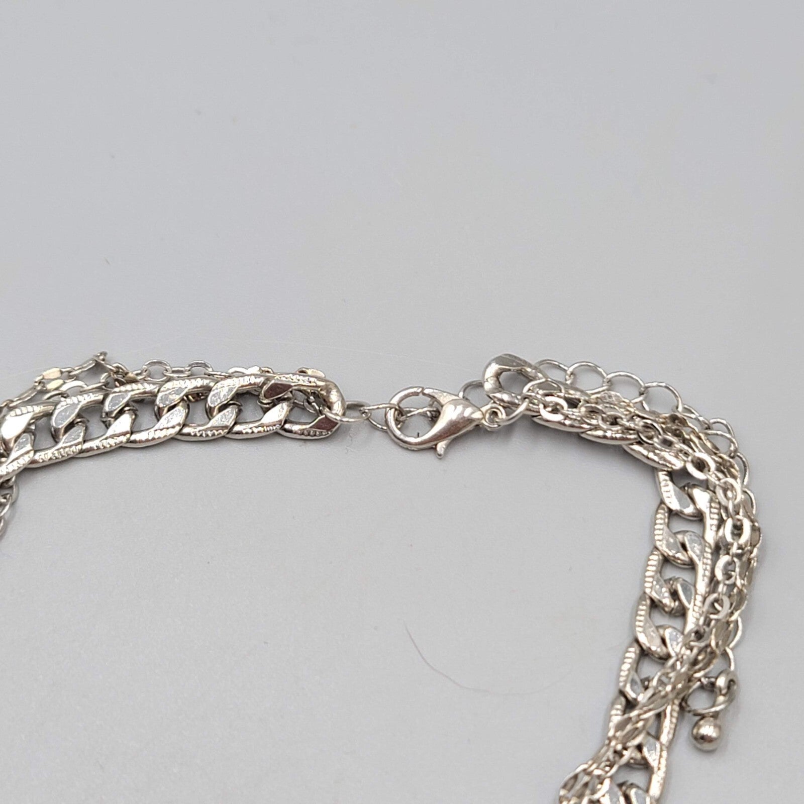 Choker Layered Chain Necklace Silver tone Chains Rhinestones 12"-15" & 21"+