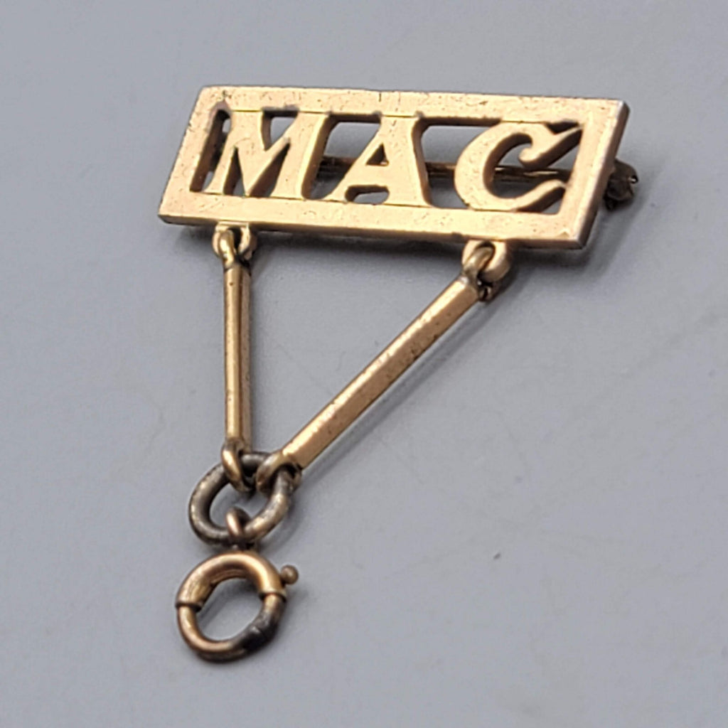 Vintage Gold Plated Charm Holder Brooch Monogram MAC 1.5"