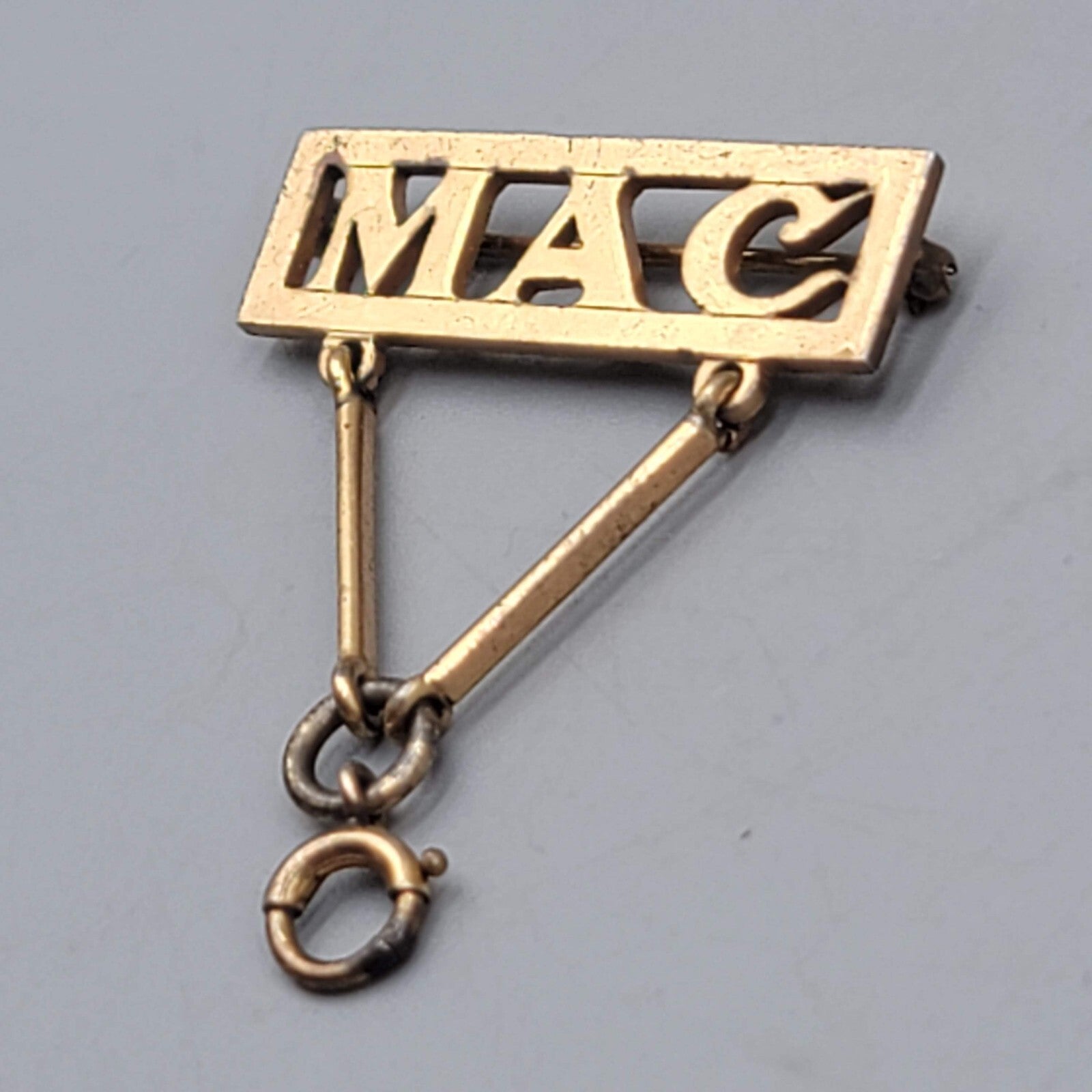 Vintage Gold Plated Charm Holder Brooch Monogram MAC 1.5"