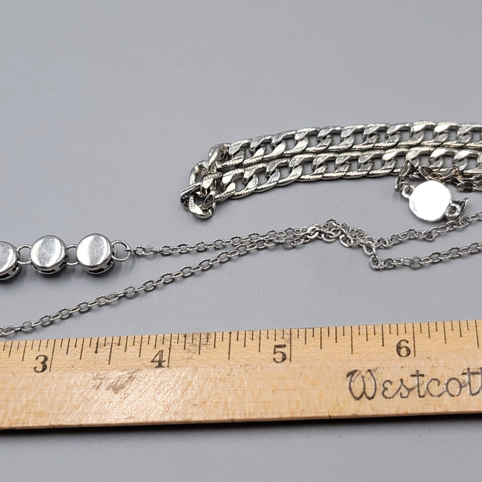 Choker Layered Chain Necklace Silver tone Chains Rhinestones 12"-15" & 21"+