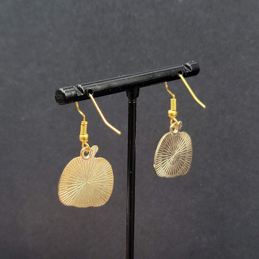New Jack o Lantern Pumpkin Pierced Earrings Gold tone Enamel Dangle 3/4"