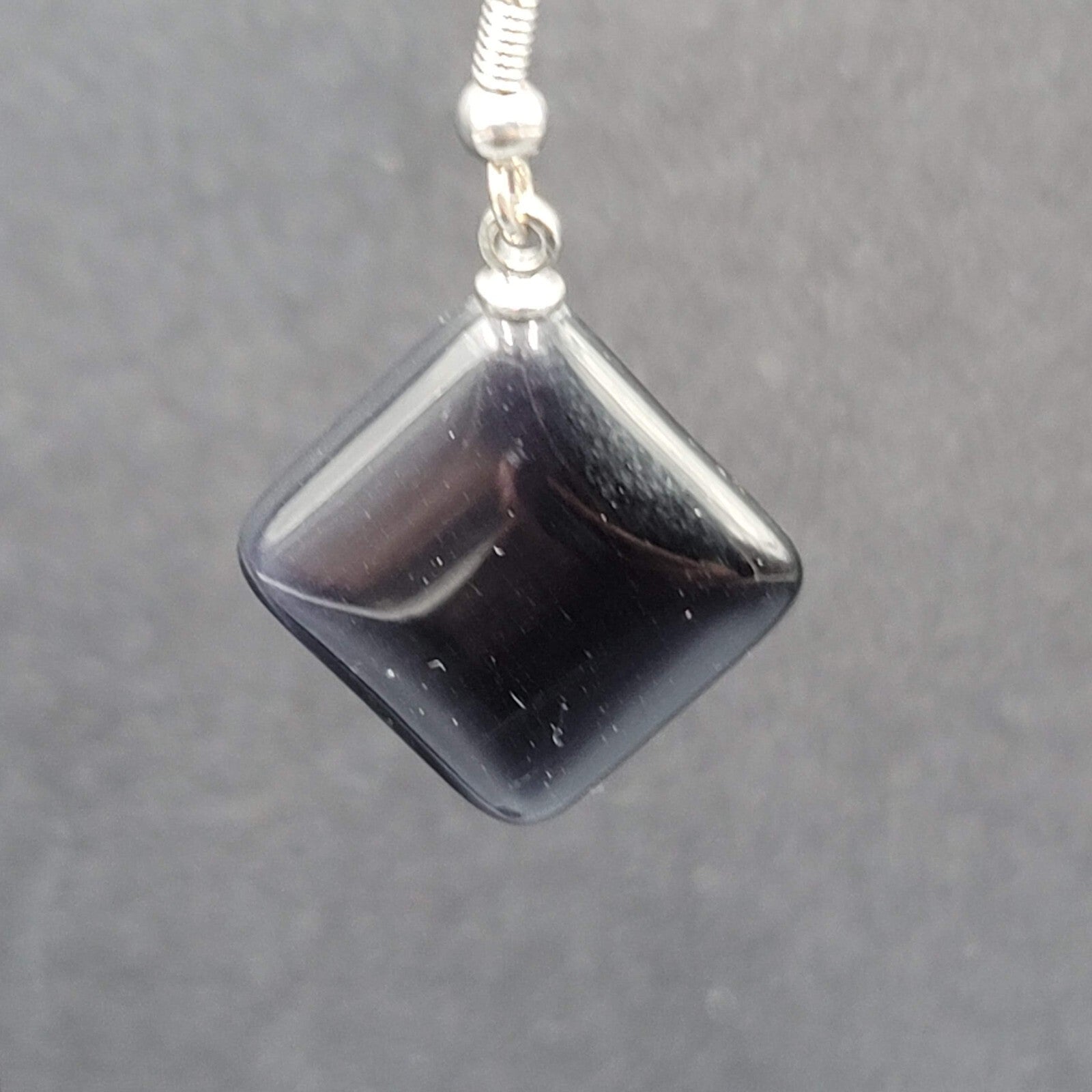 Pierced Earrings Purple Gray Stone Satin Finish Dangle Square Silver tone 3/4"