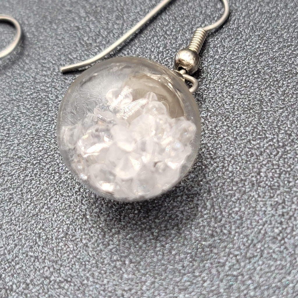Pierced Earrings Silver tone Loose Clear Rhinestones Filled Sphere Dangle 3/4"