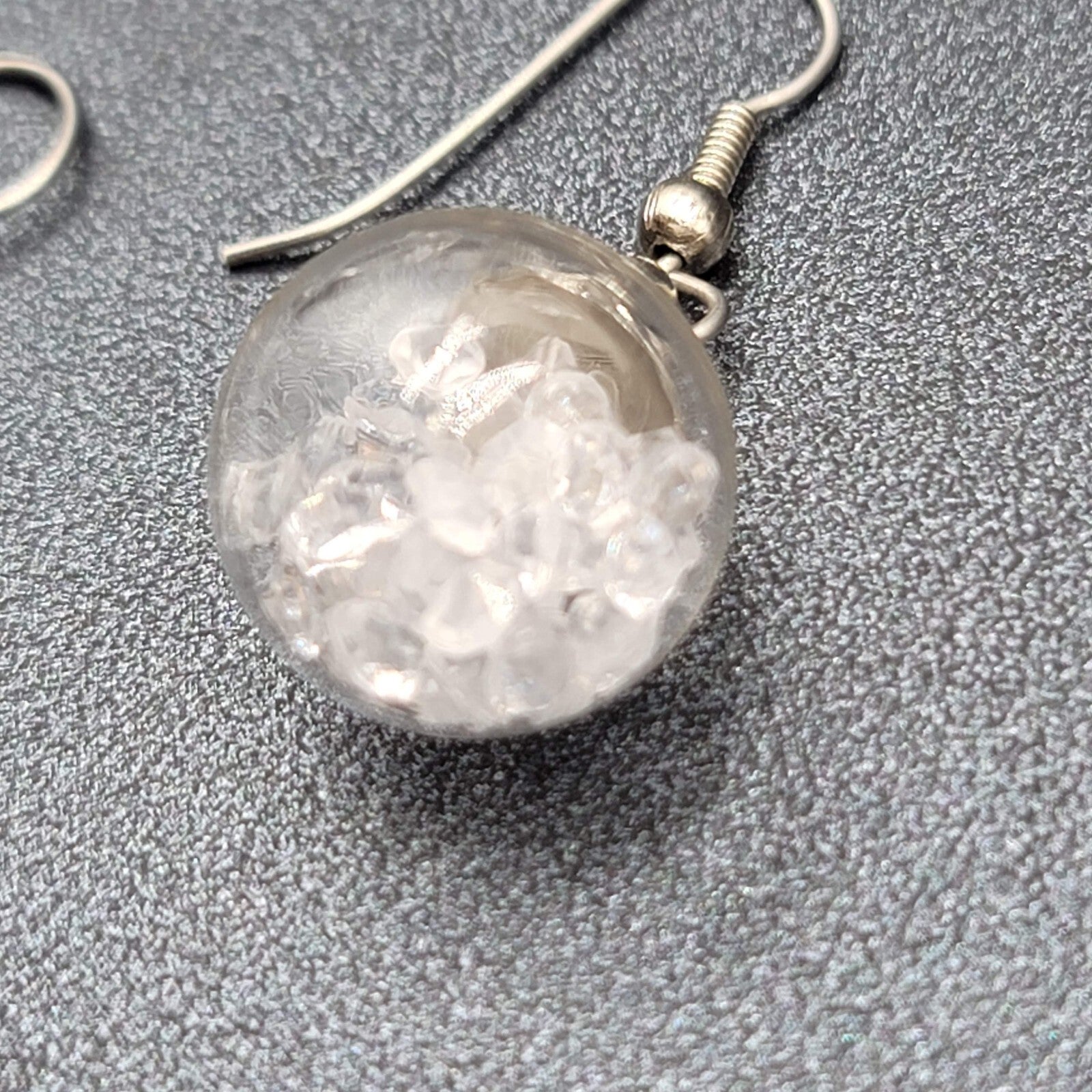 Pierced Earrings Silver tone Loose Clear Rhinestones Filled Sphere Dangle 3/4"