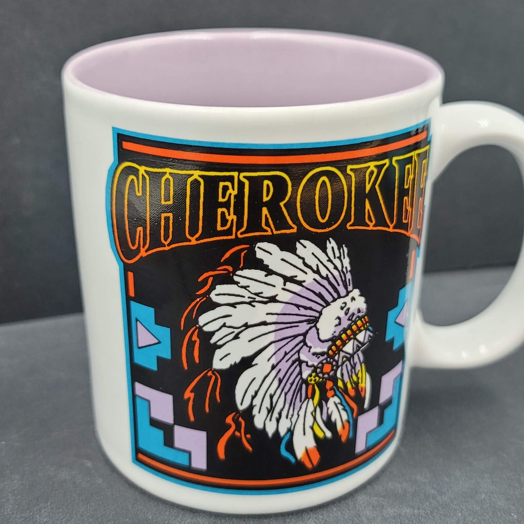 Vintage Cherokee Coffee Mug Souvenir Native American  Purple White