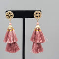 Pink Tassel Pierced Earrings Gold ton e Crystal Dangle 3"