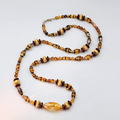 Brown Glass Bead Necklace Brass Bead 28"