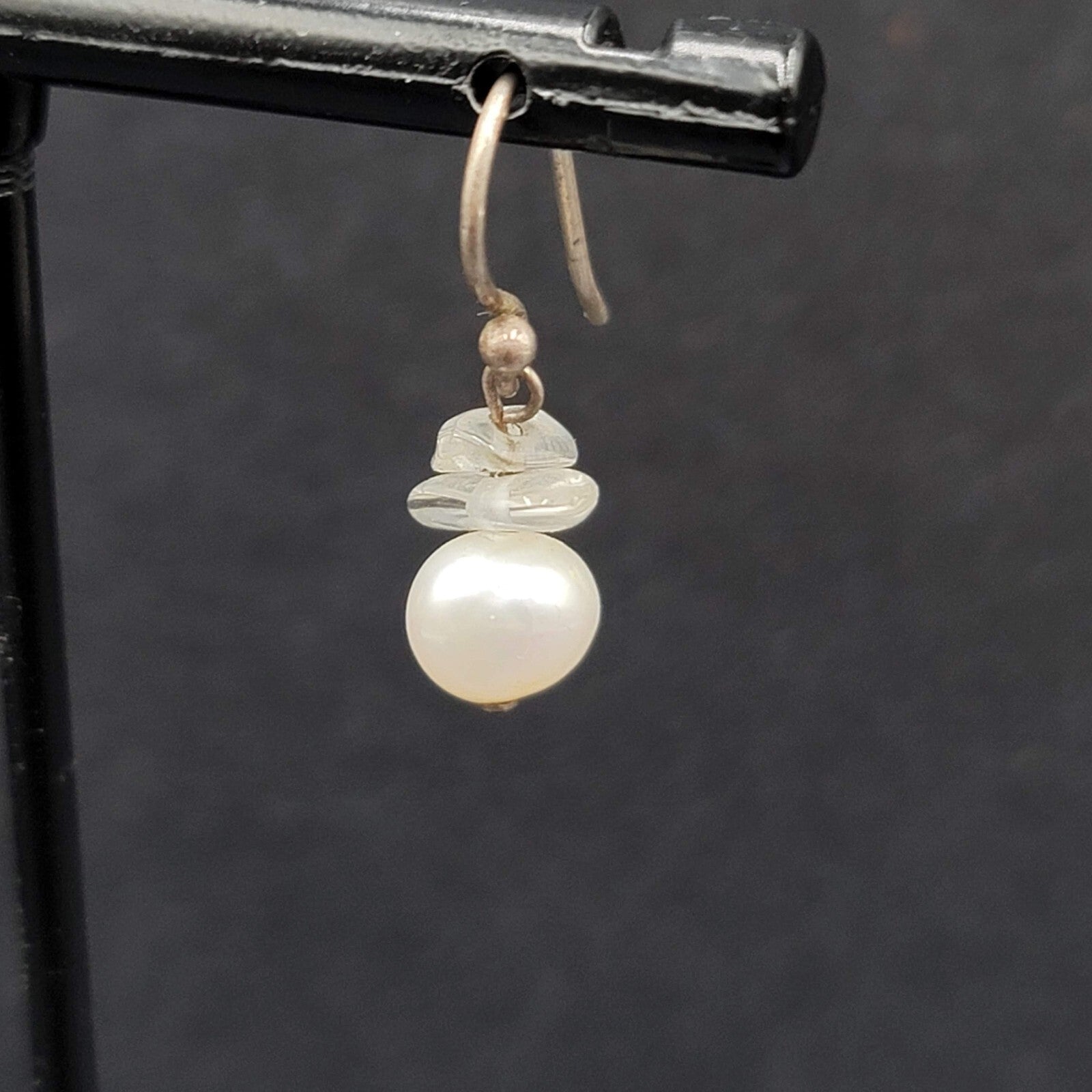 Sterling Silver Pierced Earrings Freshwater Pearl Quartz Bead Dangle 5/8"
