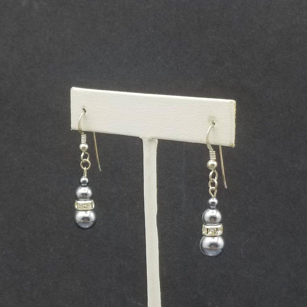 Pierced Earrings Silver tone Blue Faux Pearl Beaded Dangle  3/4"