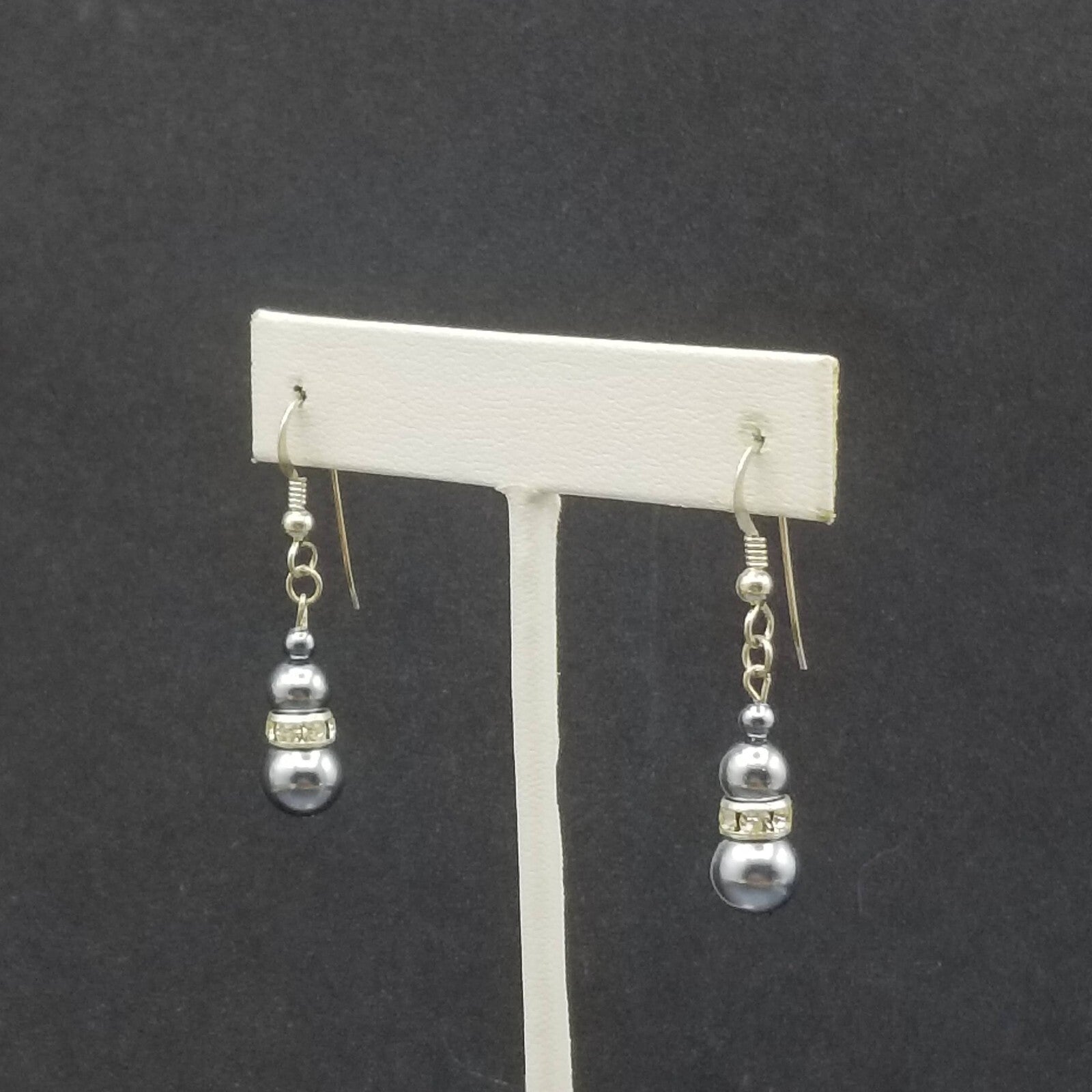 Pierced Earrings Silver tone Blue Faux Pearl Beaded Dangle  3/4"