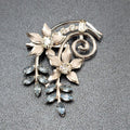 Vintage Brooch Blue Rhinestone Silver tone Pendant 2.25" Estate Jewelry