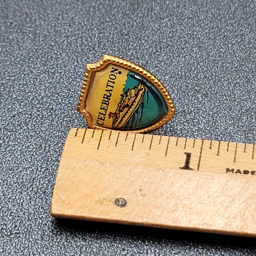 Vintage Celebration Cruise Lines Lapel Pin Gold tone Shield 3/4"