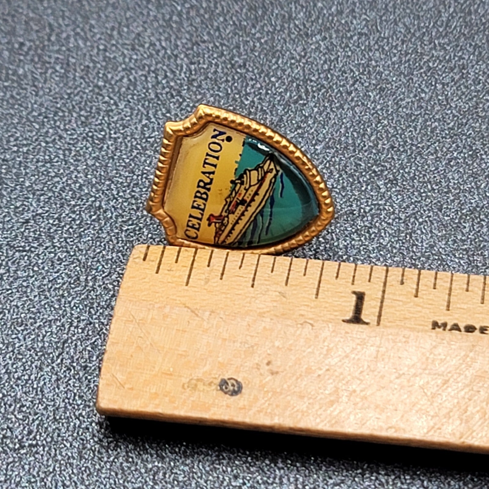 Vintage Celebration Cruise Lines Lapel Pin Gold tone Shield 3/4"