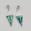 Pierced Earrings Faux Abalone Silver tone Triangle Dangle  1 3/8"
