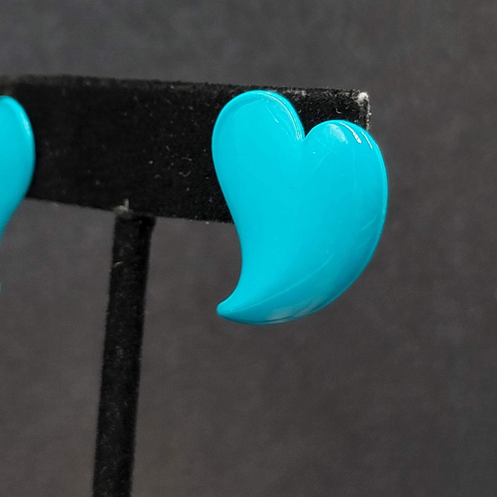 Vintage Pierced Earrings Blue Enamel Heart 1"