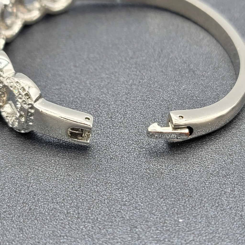 Lot of 2 Clamper Hinged Bracelets Silver Tone Womens Jewelry Rhinestone