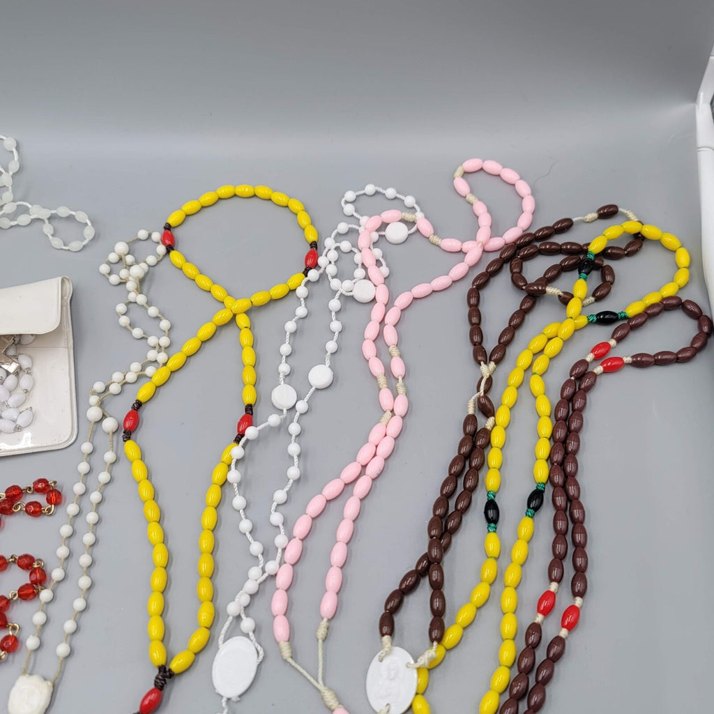 Lot of 14 Plastic Bead Rosary Catholic Religious