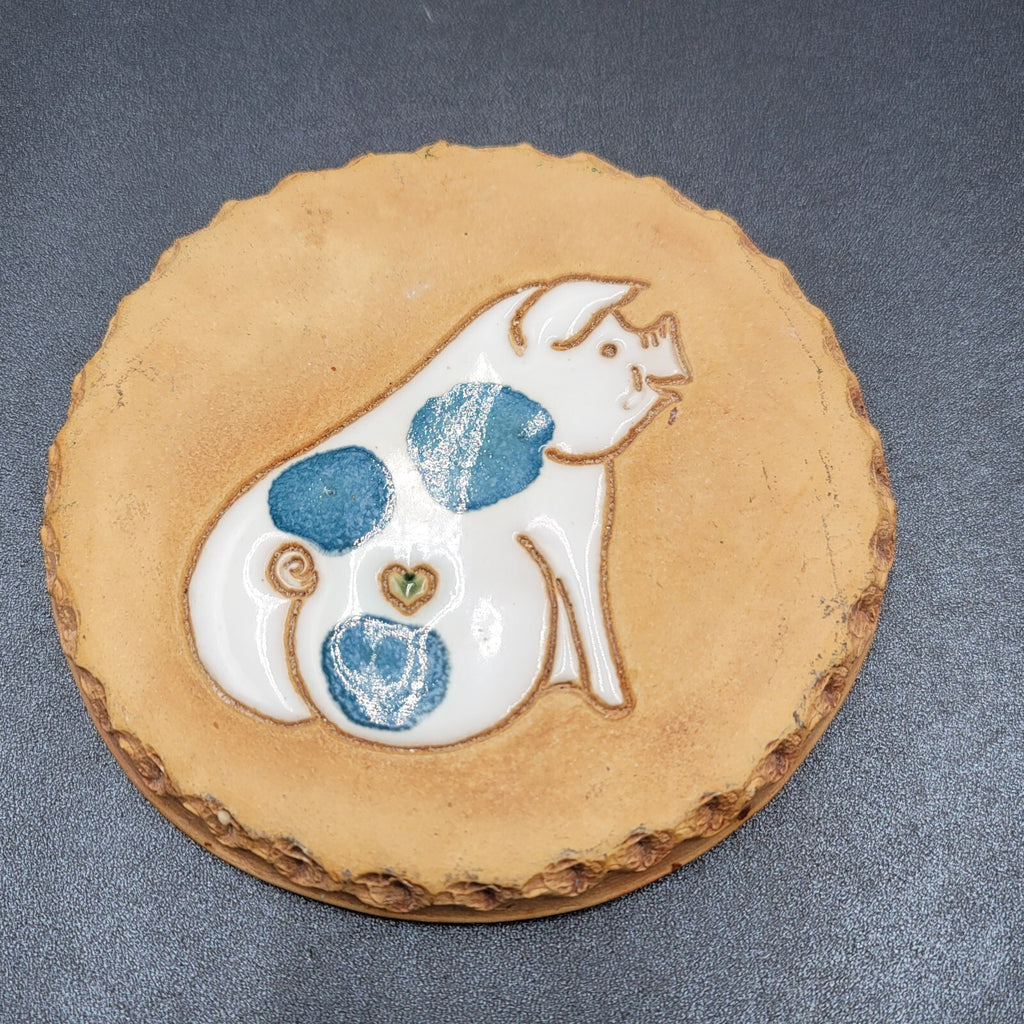 Nan Groves Handmade Pig Pottery Bread Bun Warming Stone Signed