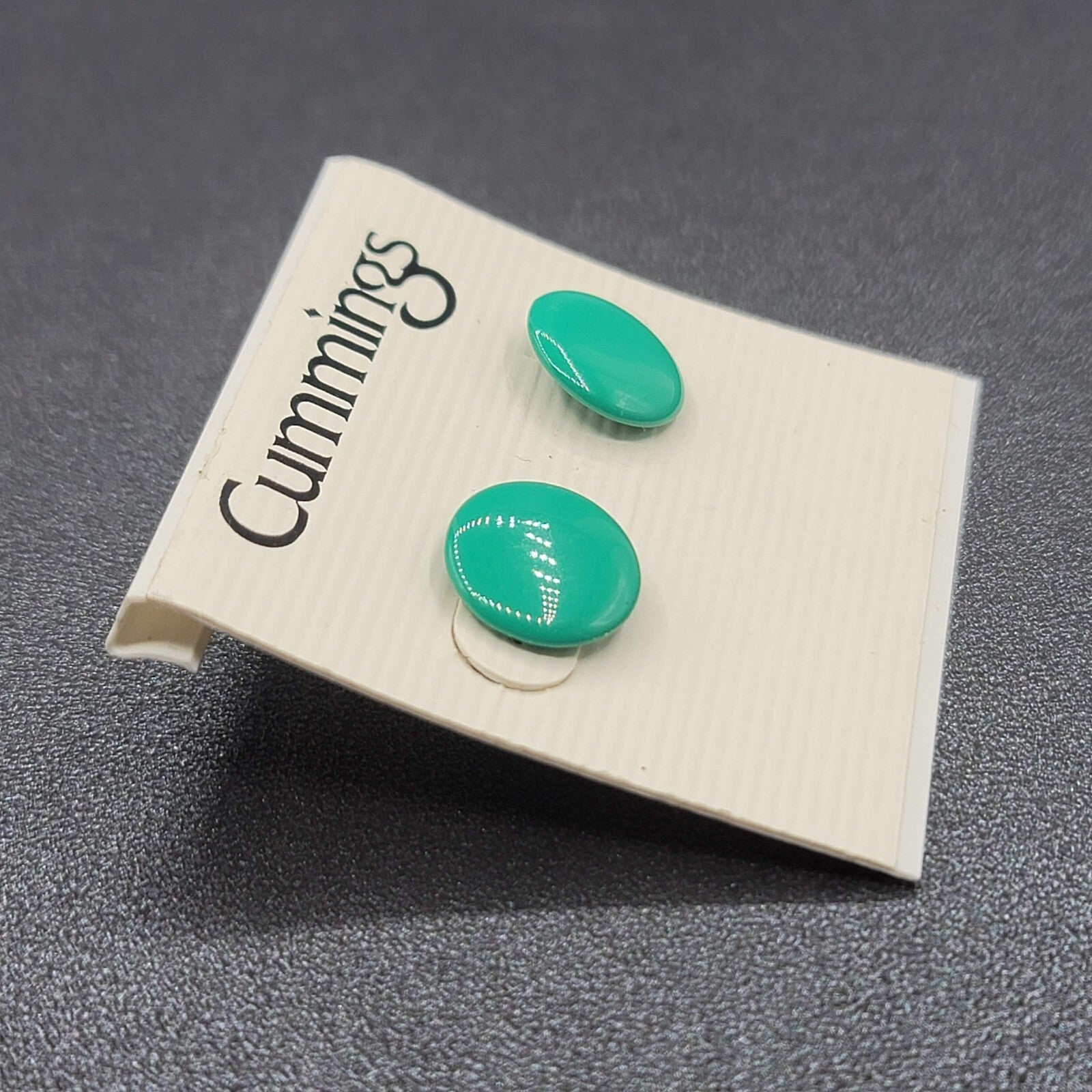 Cummings Pierced Earrings Teal Green Enamel Disc Studs 1/2" NWT