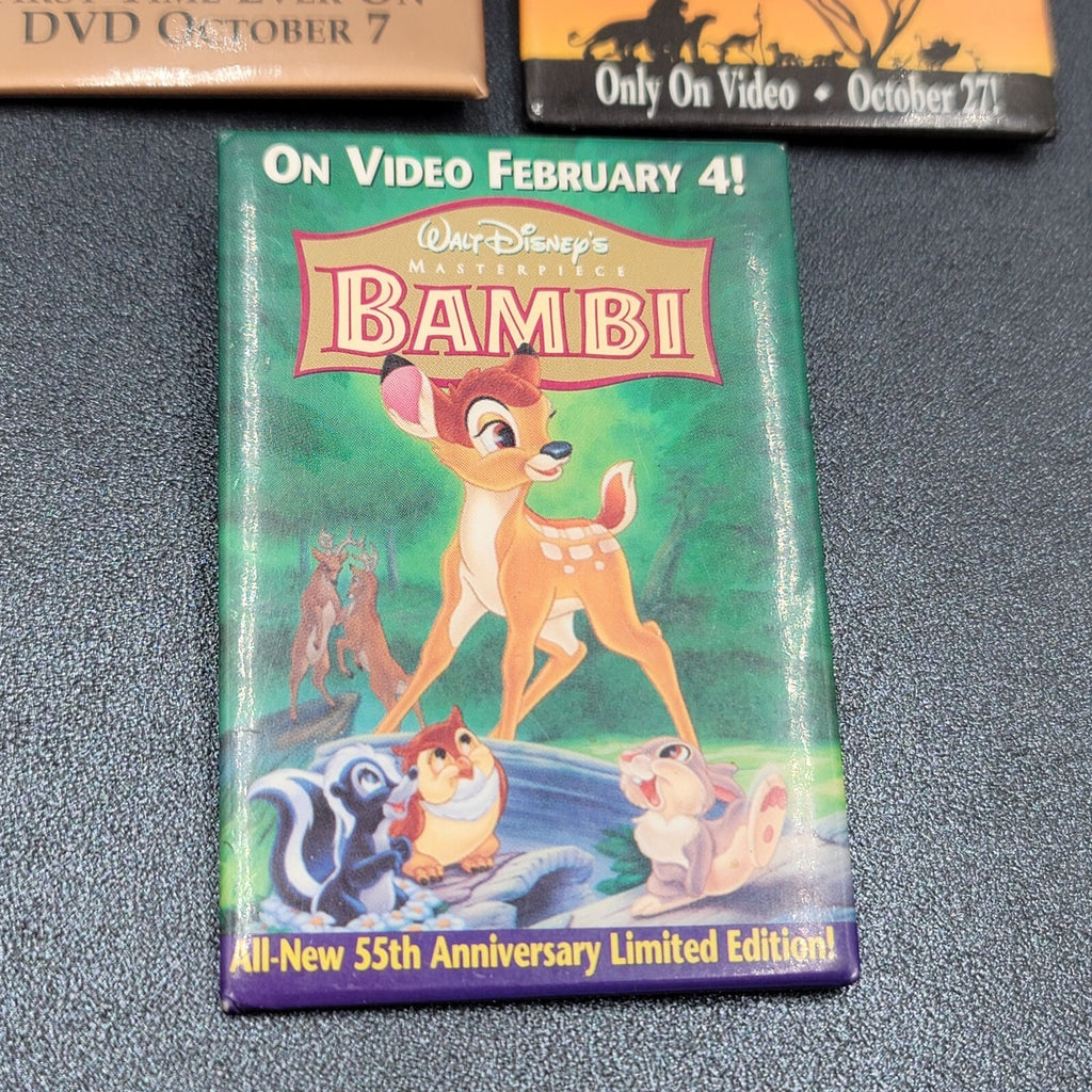 Vtg 3 Disney Lot Movie Promo Pin Back Buttons Pins Bambi Lion King I & II