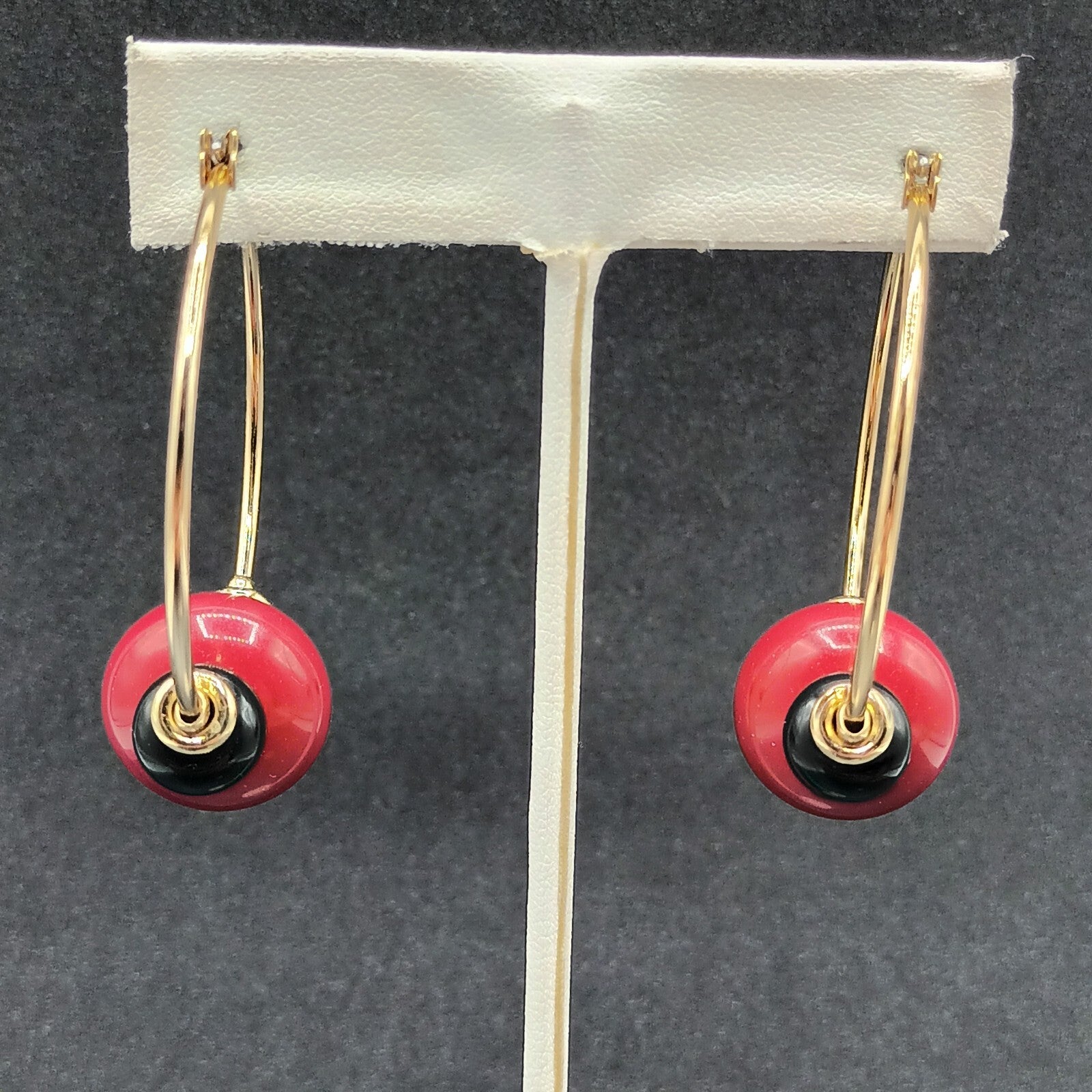 Vintage Pierced Earrings Gold tone Acrylic Beaded Snap Hoops 2"