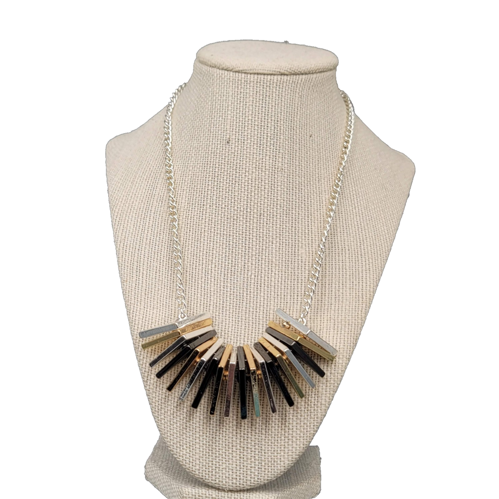 Statement Heavy Necklace Multi tone Signed Mark 18"+