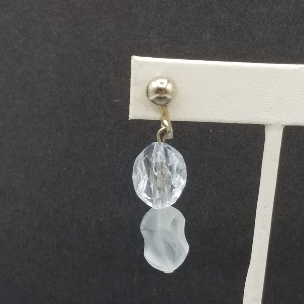 Vintage Clip On Silver tone Light Blue Acrylic Bead Dangle 1 3/4"