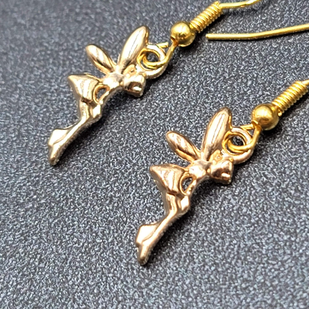 Fairy Pierced Earrings Gold tone Dangle 5/8"
