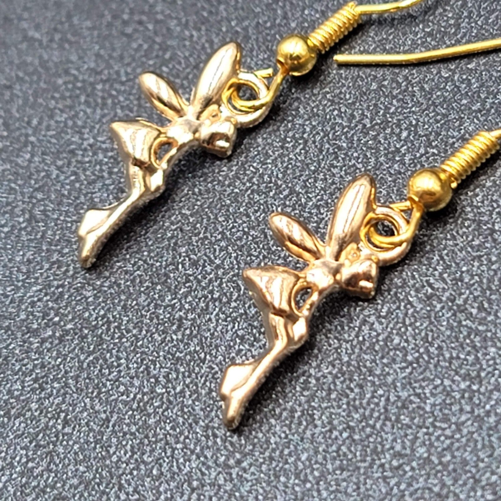 Fairy Pierced Earrings Gold tone Dangle 5/8"