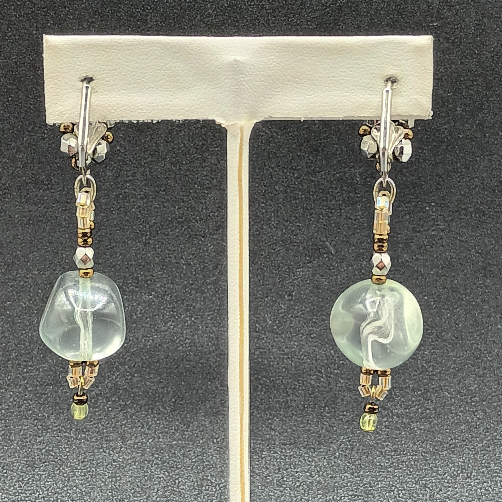 Pierced Earrings Silver tone Multicolor Clear Glass Beaded Dangle 2 1/4"