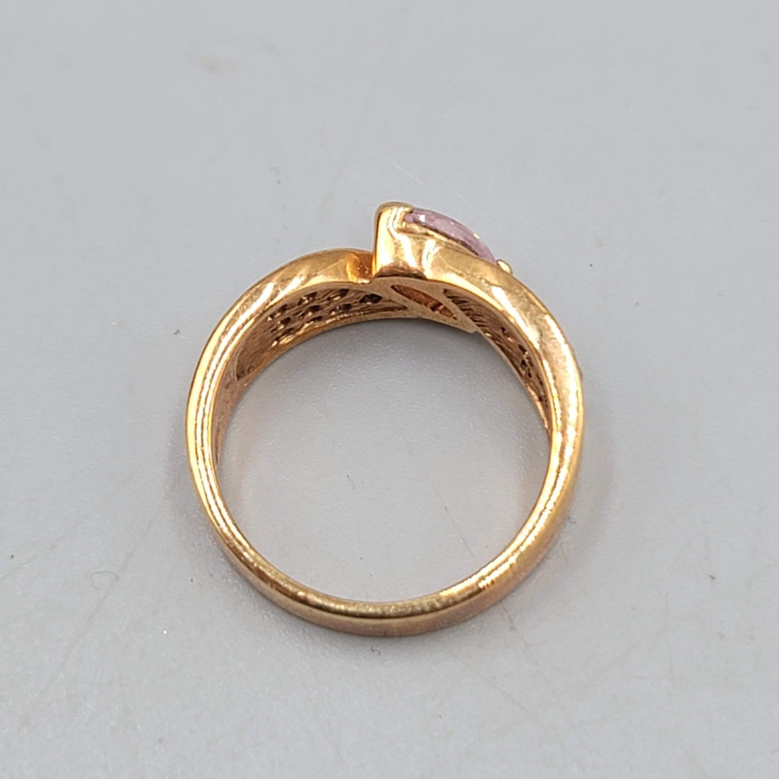 Vintage EDCO Sterling Silver Cocktail Ring Pink CZ Stone Gold Vermeil Size 8