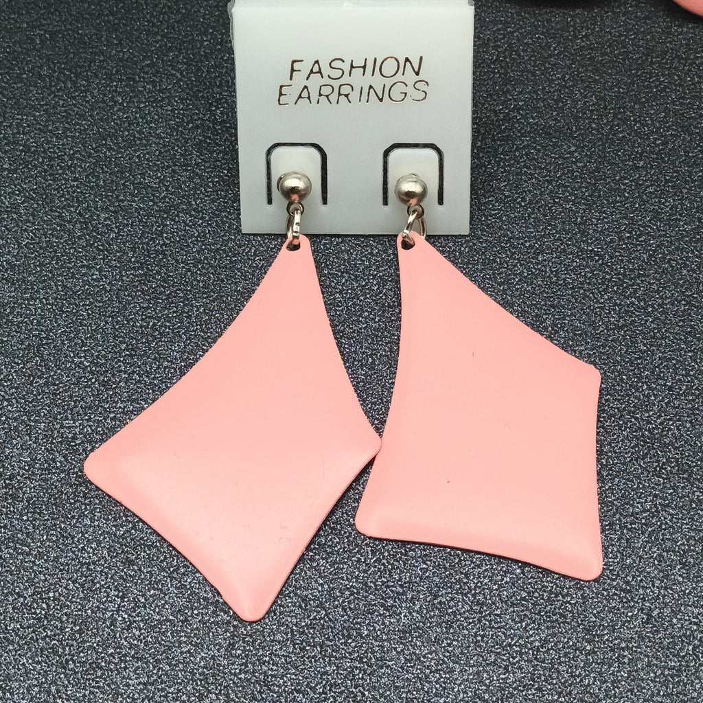 3 Pairs Vintage Pierced Earrings Pink Black Enamel Statement Dangle 80s NOS