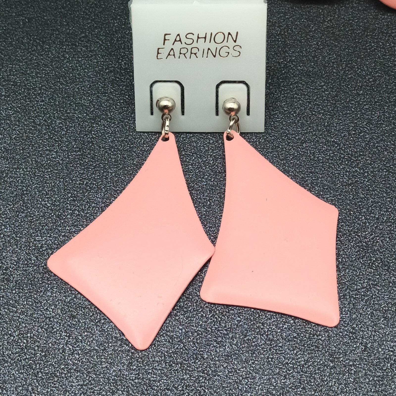 3 Pairs Vintage Pierced Earrings Pink Black Enamel Statement Dangle 80s NOS