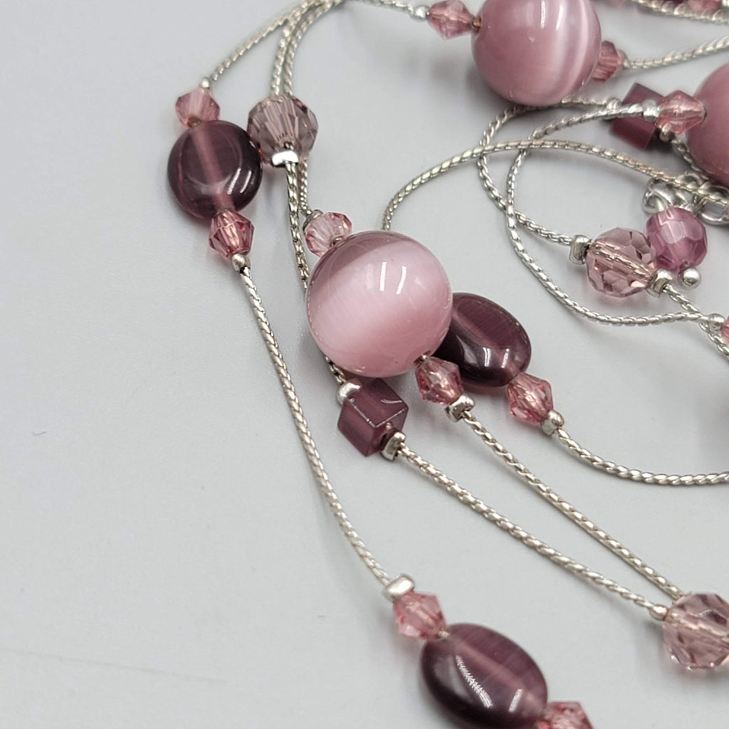 lia sophia Necklace Purple Glass Cats Eye Station Bead 16"-18"