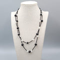 Black Glass Bead White Opaque Double Strand Necklace 20"-22"