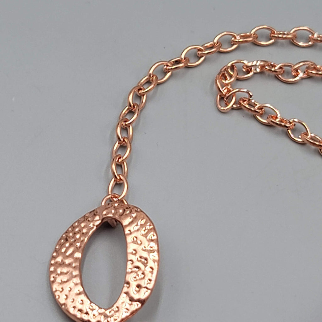 Copper tone Hammered Metal Necklace Bib Statement 18"